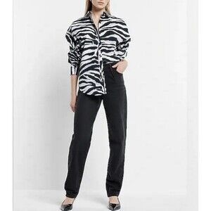 Express Women Size S Zebra Print Boyfriend Poplin Portofino Shirt Career